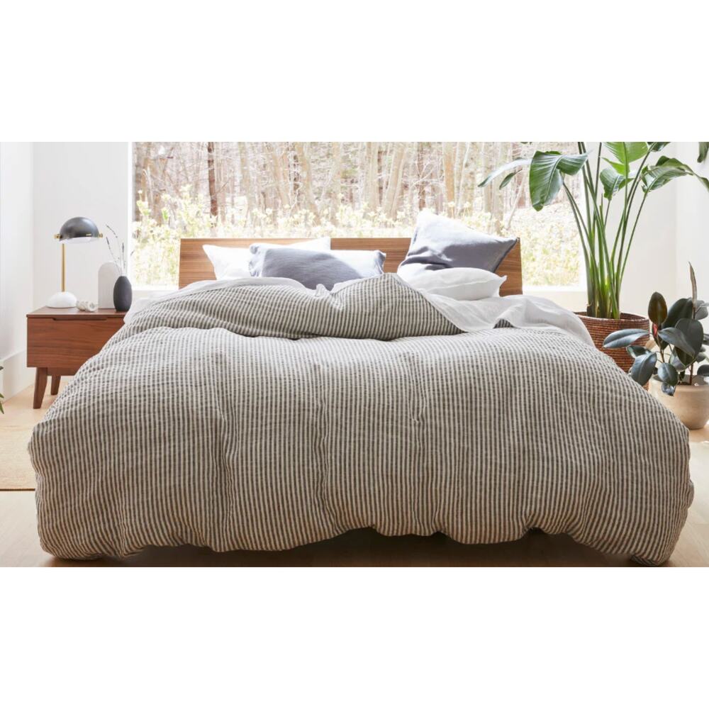 Brooklinen European Linen Gray Striped Duvet Set king/cali king